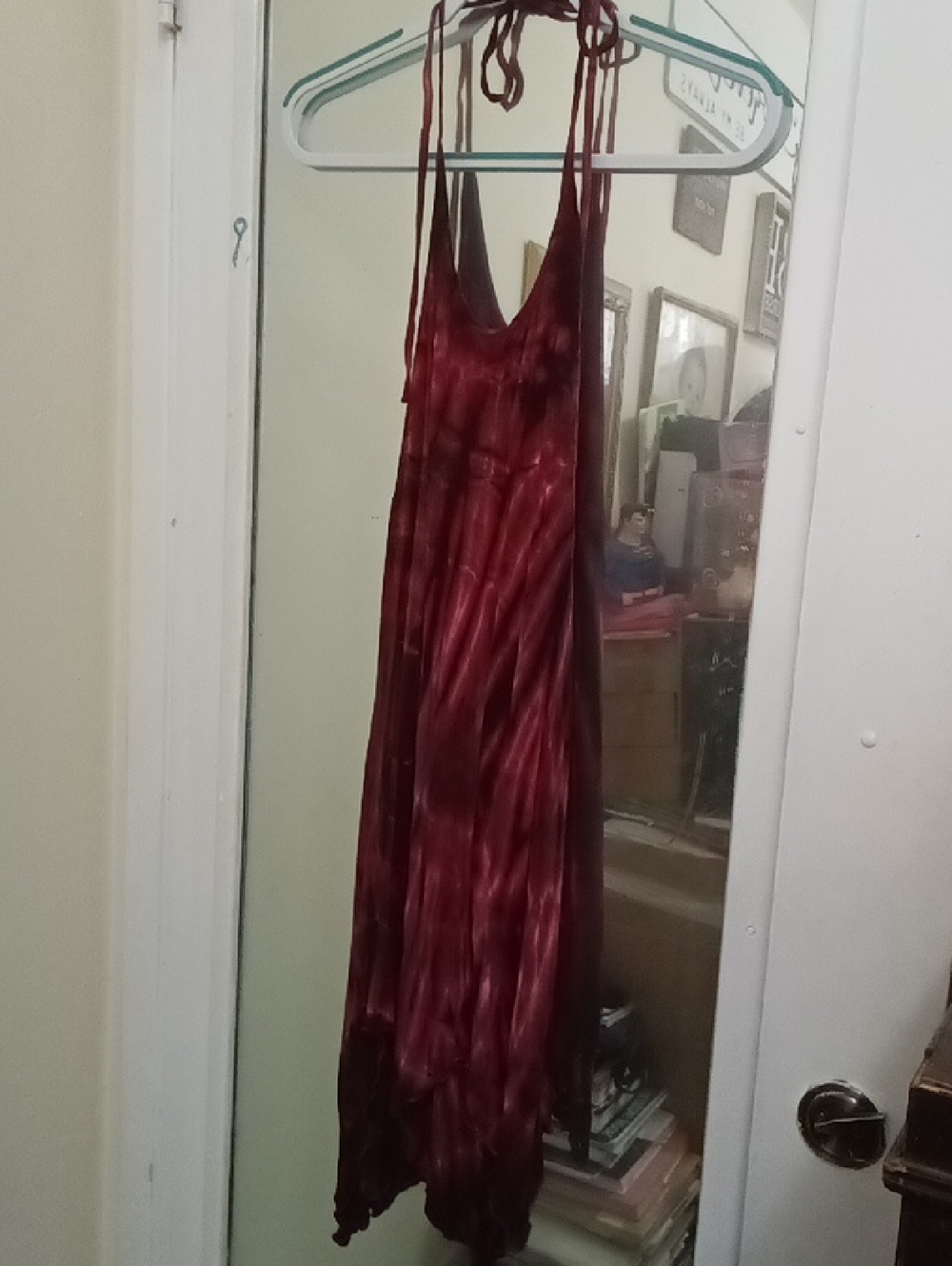 Women's Tie-Dye Burgundy Halter Maxi Dress